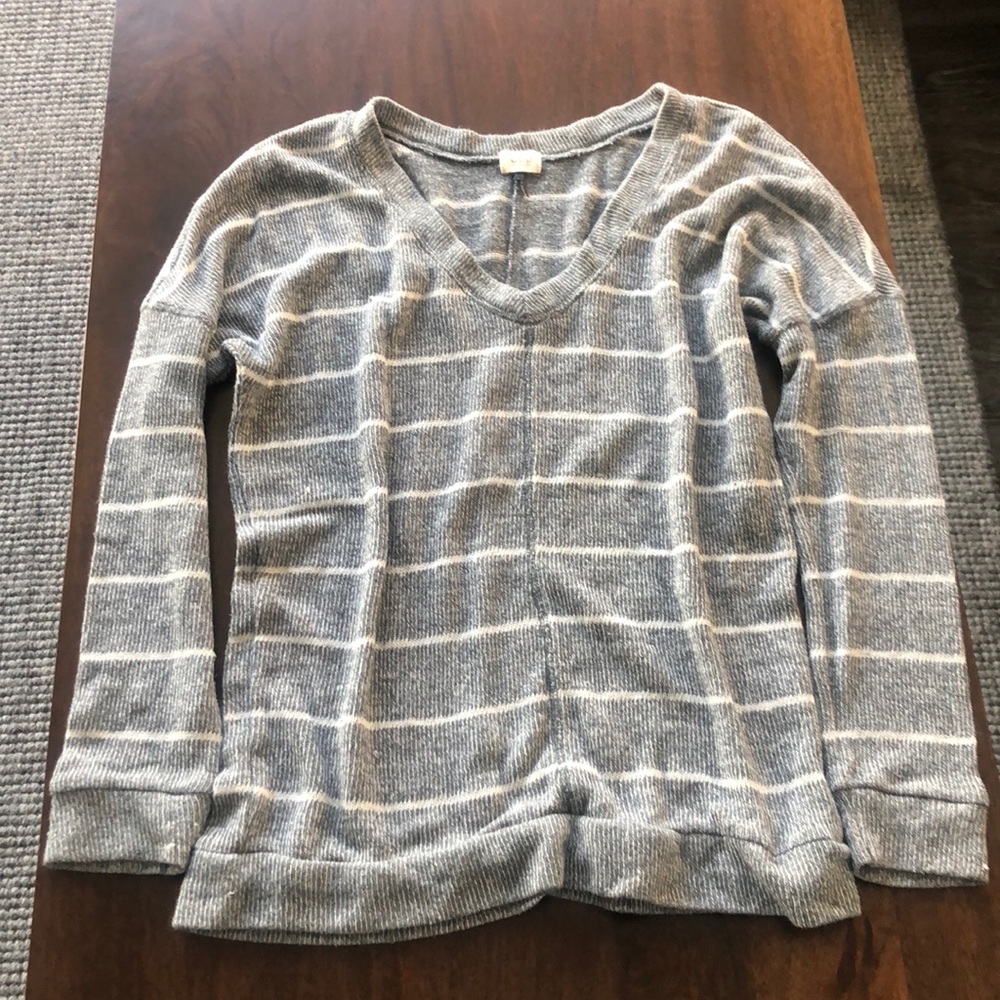 Check and stripe grey and white stripe sweater